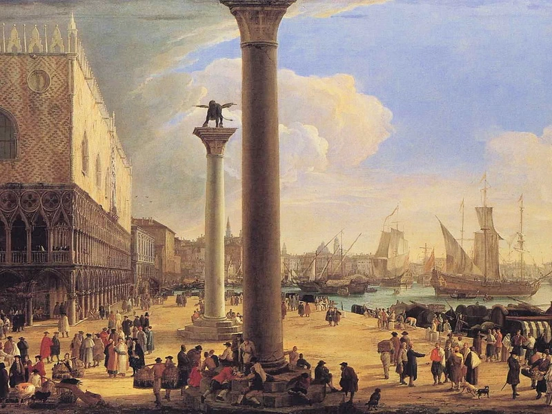 1663-Luca Carlevarijs - Il molo di fronte al Palazzo Ducale - Schloss Sanssouci, Berlino